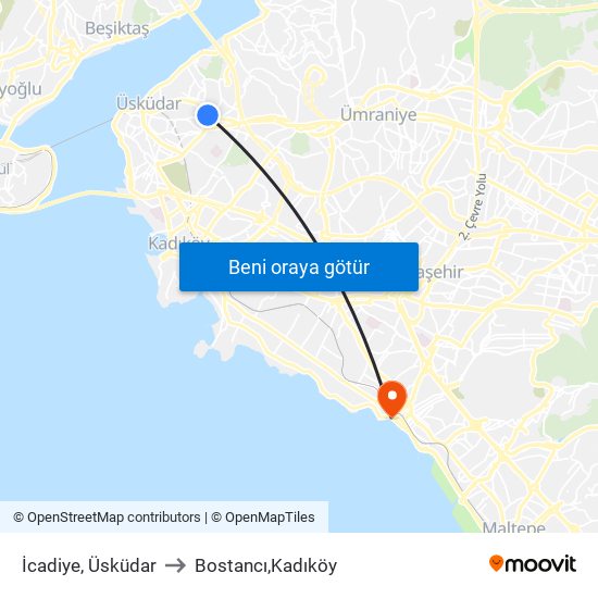 İcadiye, Üsküdar to Bostancı,Kadıköy map