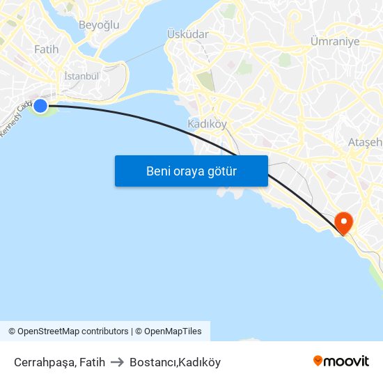 Cerrahpaşa, Fatih to Bostancı,Kadıköy map