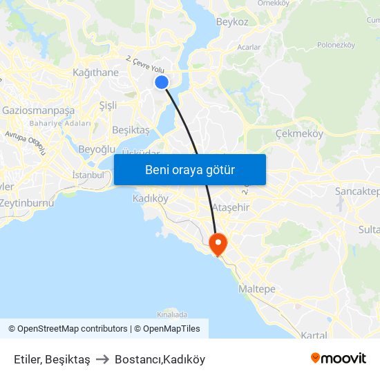 Etiler, Beşiktaş to Bostancı,Kadıköy map