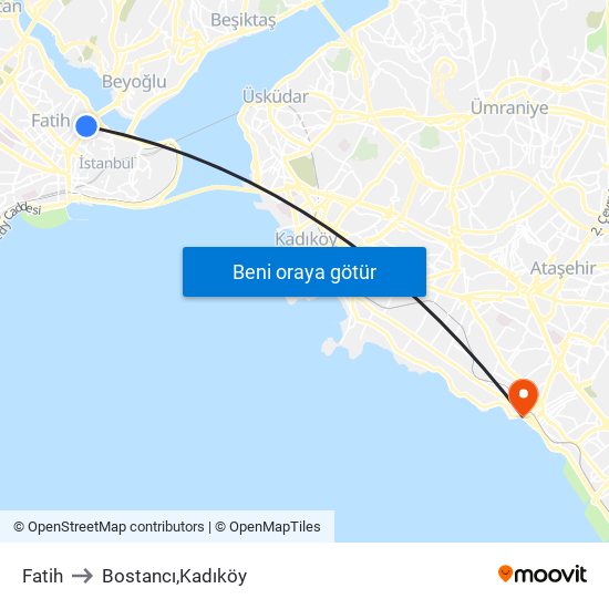 Fatih to Bostancı,Kadıköy map
