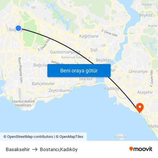 Basaksehir to Bostancı,Kadıköy map