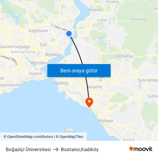 Boğaziçi Üniversitesi to Bostancı,Kadıköy map