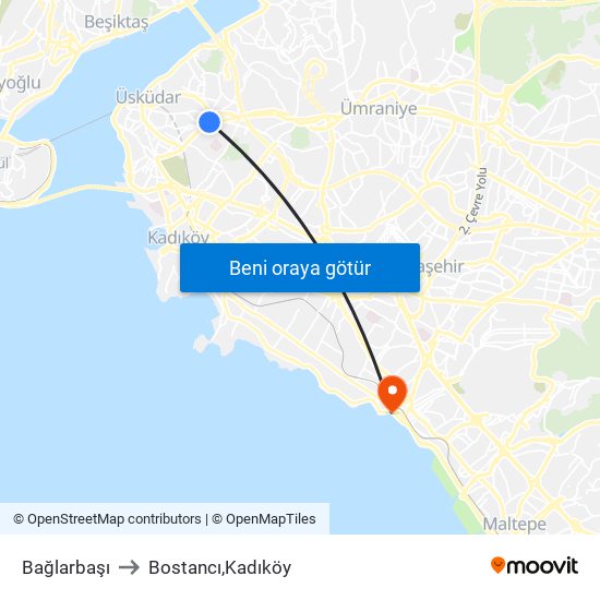 Bağlarbaşı to Bostancı,Kadıköy map