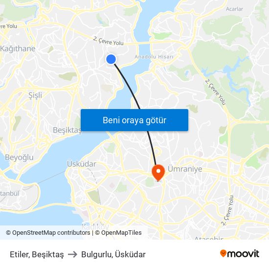 Etiler, Beşiktaş to Bulgurlu, Üsküdar map