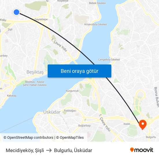 Mecidiyeköy, Şişli to Bulgurlu, Üsküdar map