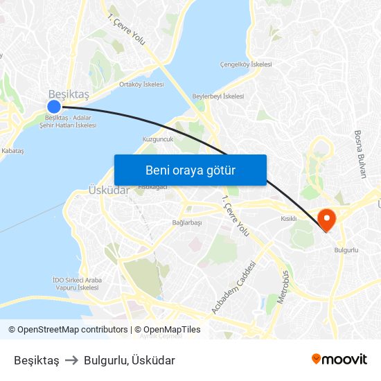 Beşiktaş to Bulgurlu, Üsküdar map