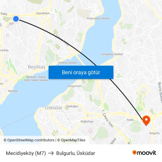 Mecidiyeköy (M7) to Bulgurlu, Üsküdar map