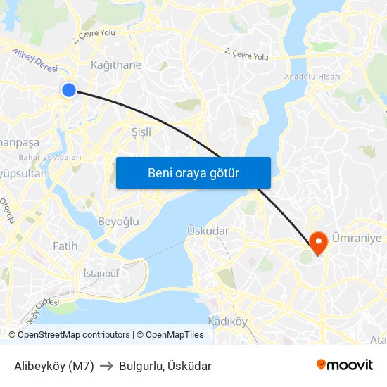 Alibeyköy (M7) to Bulgurlu, Üsküdar map