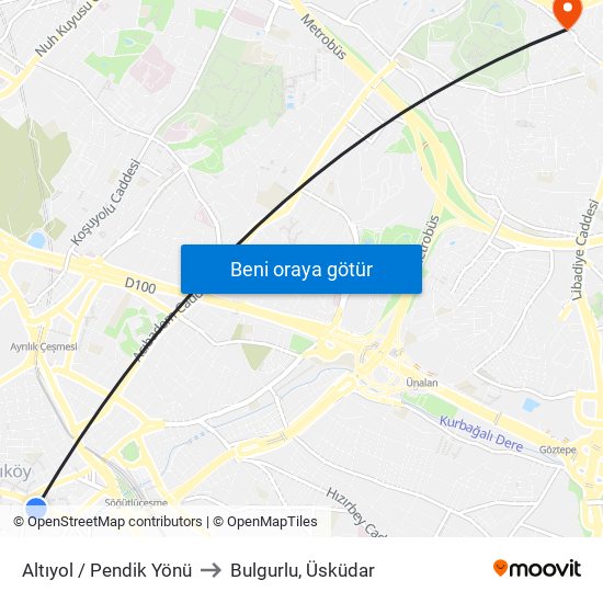 Altıyol / Pendik Yönü to Bulgurlu, Üsküdar map