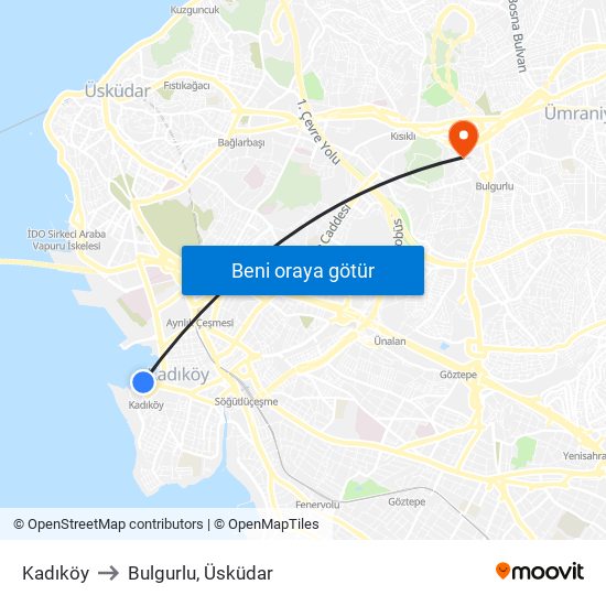 Kadıköy to Bulgurlu, Üsküdar map