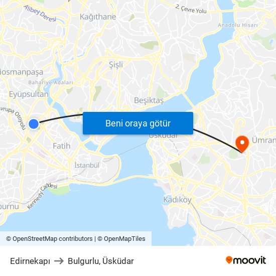 Edirnekapı to Bulgurlu, Üsküdar map