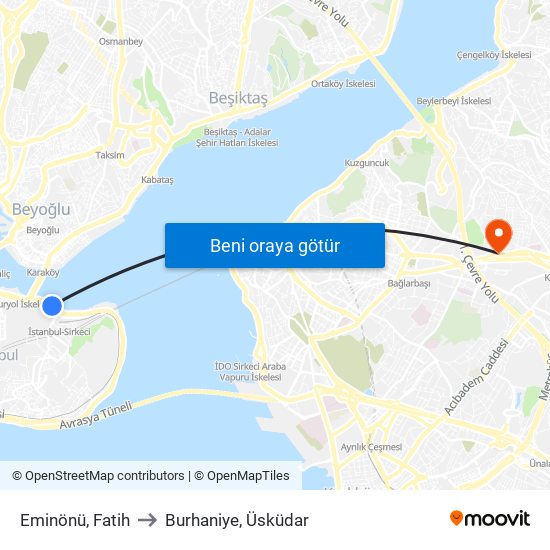 Eminönü, Fatih to Burhaniye, Üsküdar map