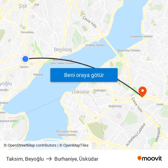 Taksim, Beyoğlu to Burhaniye, Üsküdar map