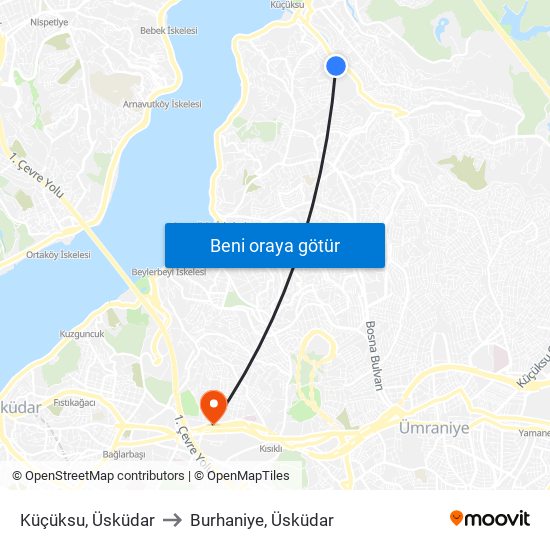 Küçüksu, Üsküdar to Burhaniye, Üsküdar map