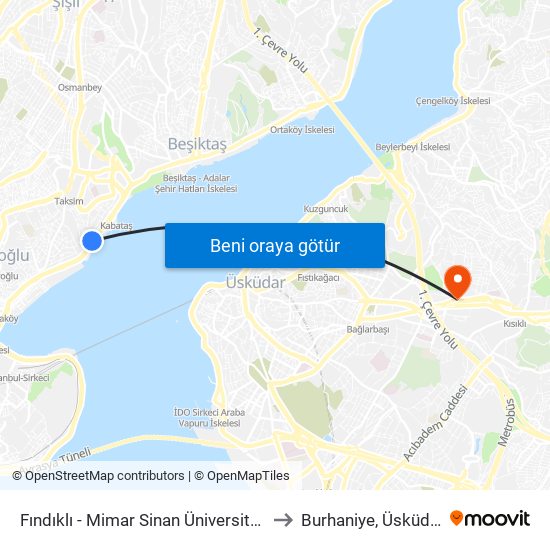 Fındıklı - Mimar Sinan Üniversitesi to Burhaniye, Üsküdar map