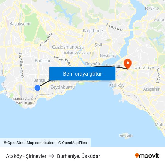 Ataköy - Şirinevler to Burhaniye, Üsküdar map