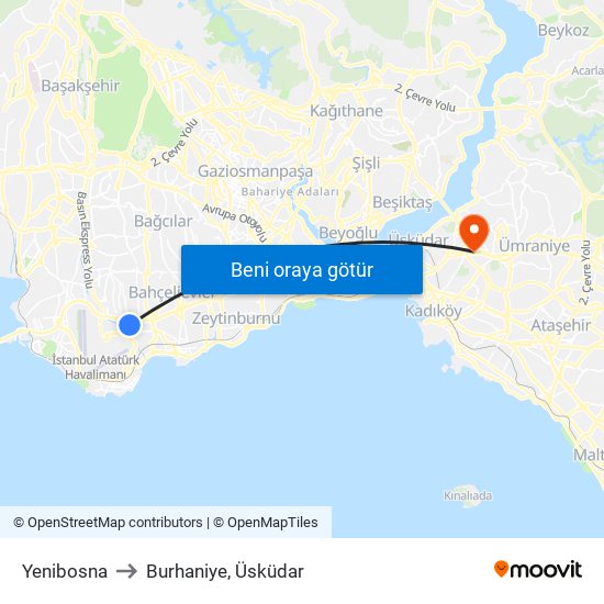 Yenibosna to Burhaniye, Üsküdar map