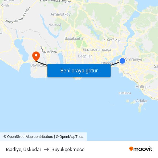 İcadiye, Üsküdar to Büyükçekmece map