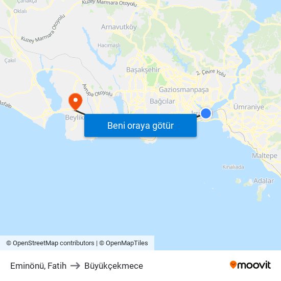 Eminönü, Fatih to Büyükçekmece map