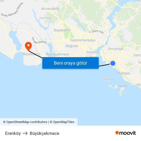 Erenköy to Büyükçekmece map