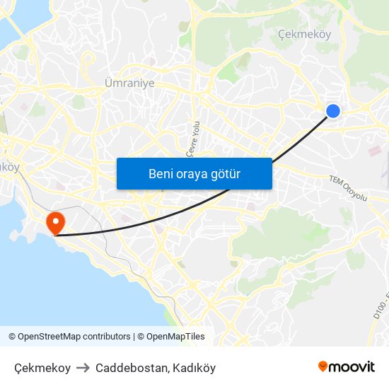Çekmekoy to Caddebostan, Kadıköy map