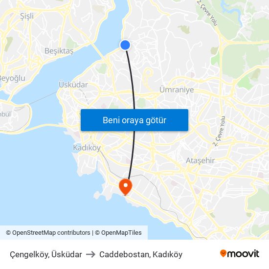 Çengelköy, Üsküdar to Caddebostan, Kadıköy map