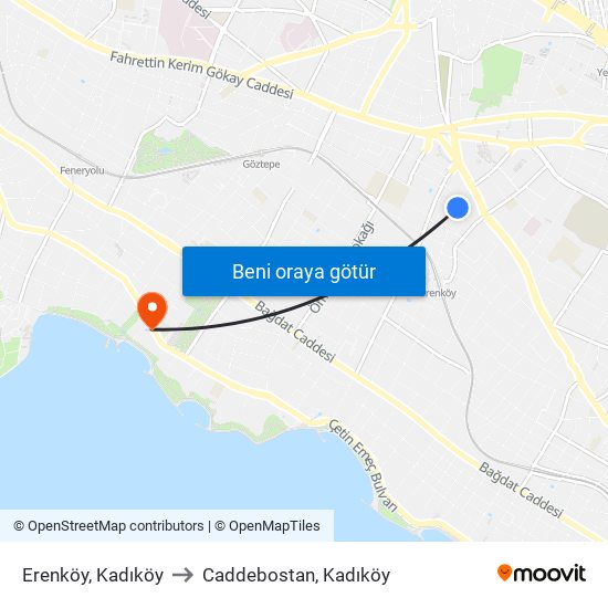 Erenköy, Kadıköy to Caddebostan, Kadıköy map