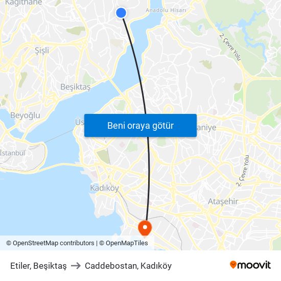 Etiler, Beşiktaş to Caddebostan, Kadıköy map