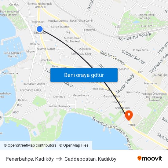 Fenerbahçe, Kadıköy to Caddebostan, Kadıköy map