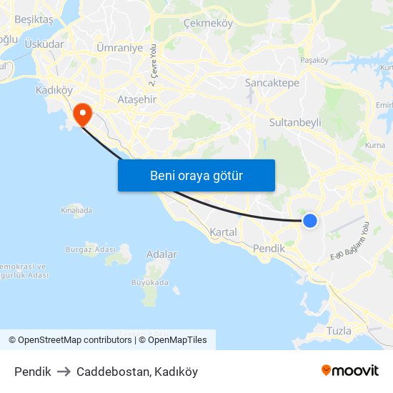 Pendik to Caddebostan, Kadıköy map