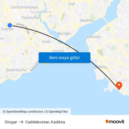 Otogar to Caddebostan, Kadıköy map