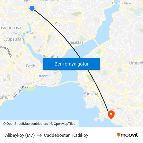 Alibeyköy (M7) to Caddebostan, Kadıköy map