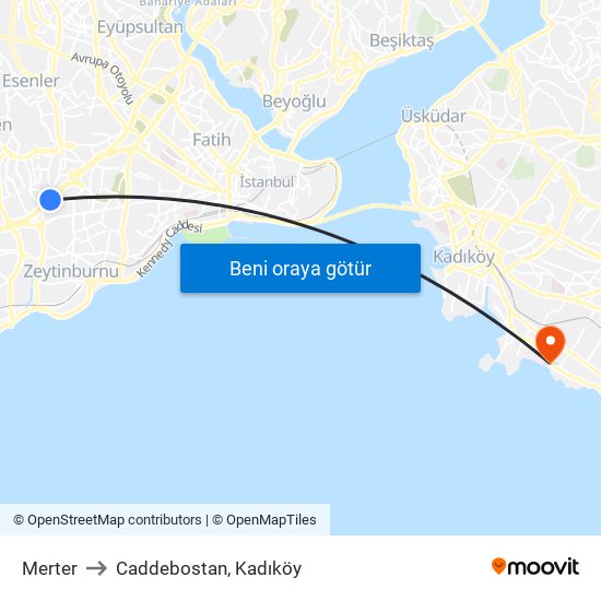 Merter to Caddebostan, Kadıköy map