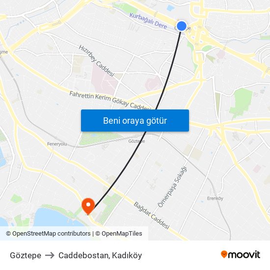 Göztepe to Caddebostan, Kadıköy map