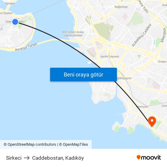 Sirkeci to Caddebostan, Kadıköy map