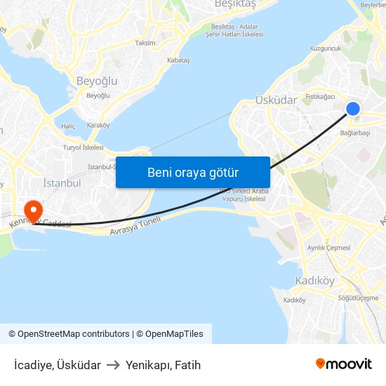 İcadiye, Üsküdar to Yenikapı, Fatih map