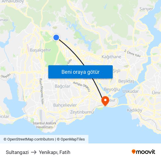 Sultangazi to Yenikapı, Fatih map