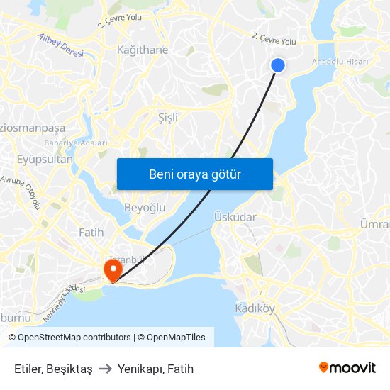 Etiler, Beşiktaş to Yenikapı, Fatih map