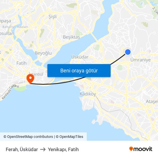 Ferah, Üsküdar to Yenikapı, Fatih map