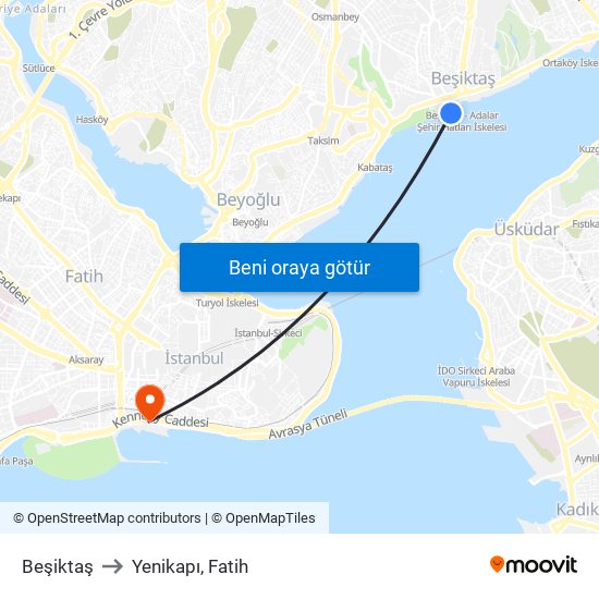 Beşiktaş to Yenikapı, Fatih map