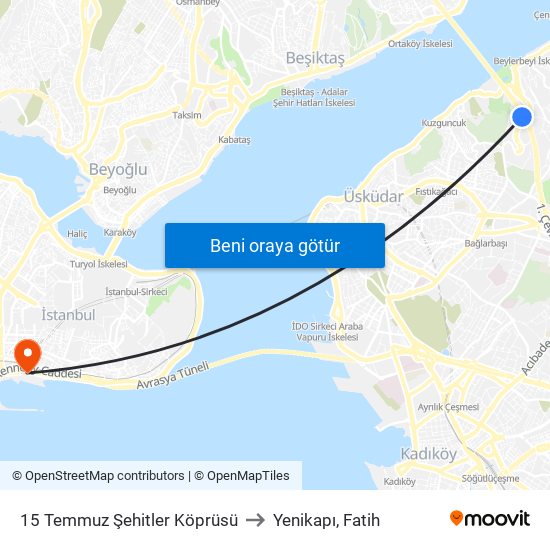 15 Temmuz Şehitler Köprüsü to Yenikapı, Fatih map