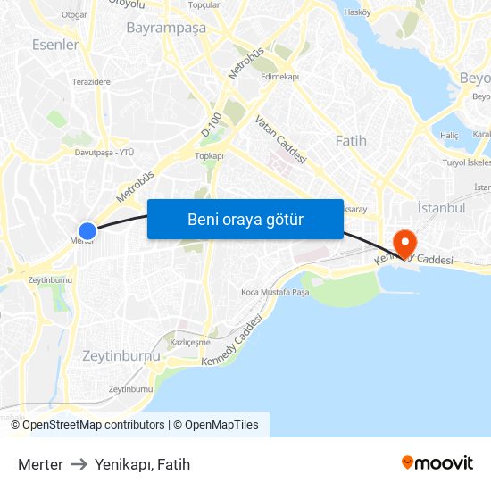 Merter to Yenikapı, Fatih map