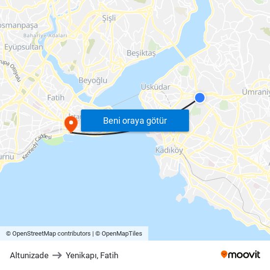 Altunizade to Yenikapı, Fatih map