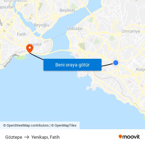 Göztepe to Yenikapı, Fatih map