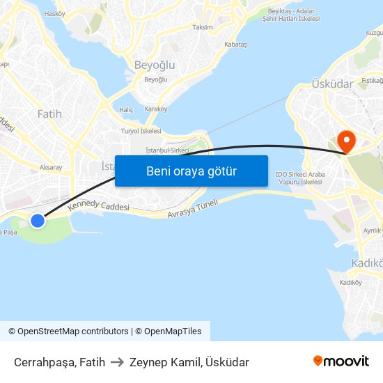 Cerrahpaşa, Fatih to Zeynep Kamil, Üsküdar map
