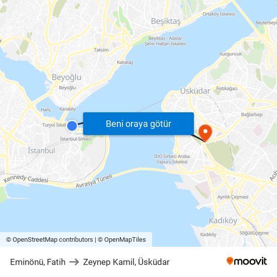Eminönü, Fatih to Zeynep Kamil, Üsküdar map