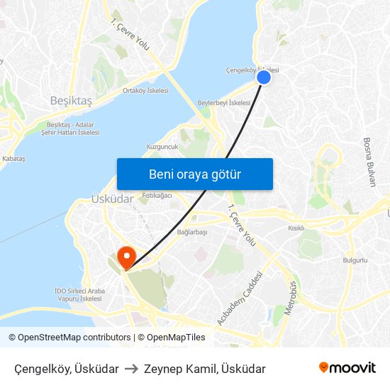 Çengelköy, Üsküdar to Zeynep Kamil, Üsküdar map