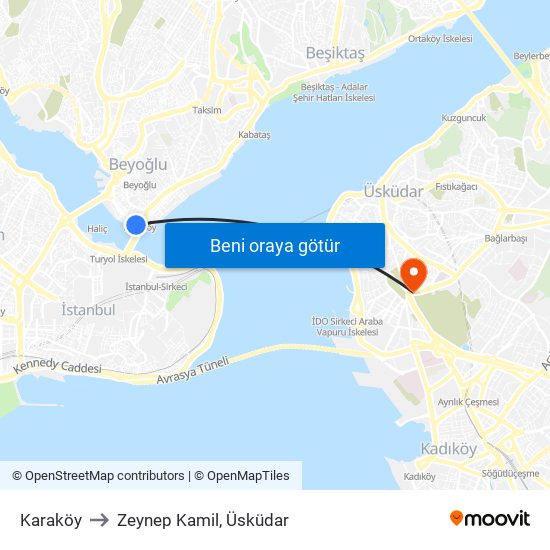 Karaköy to Zeynep Kamil, Üsküdar map