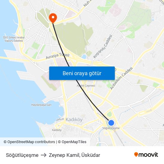 Söğütlüçeşme to Zeynep Kamil, Üsküdar map