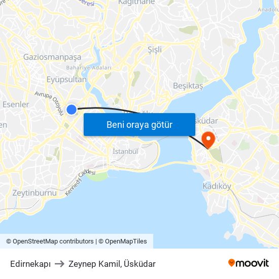 Edirnekapı to Zeynep Kamil, Üsküdar map